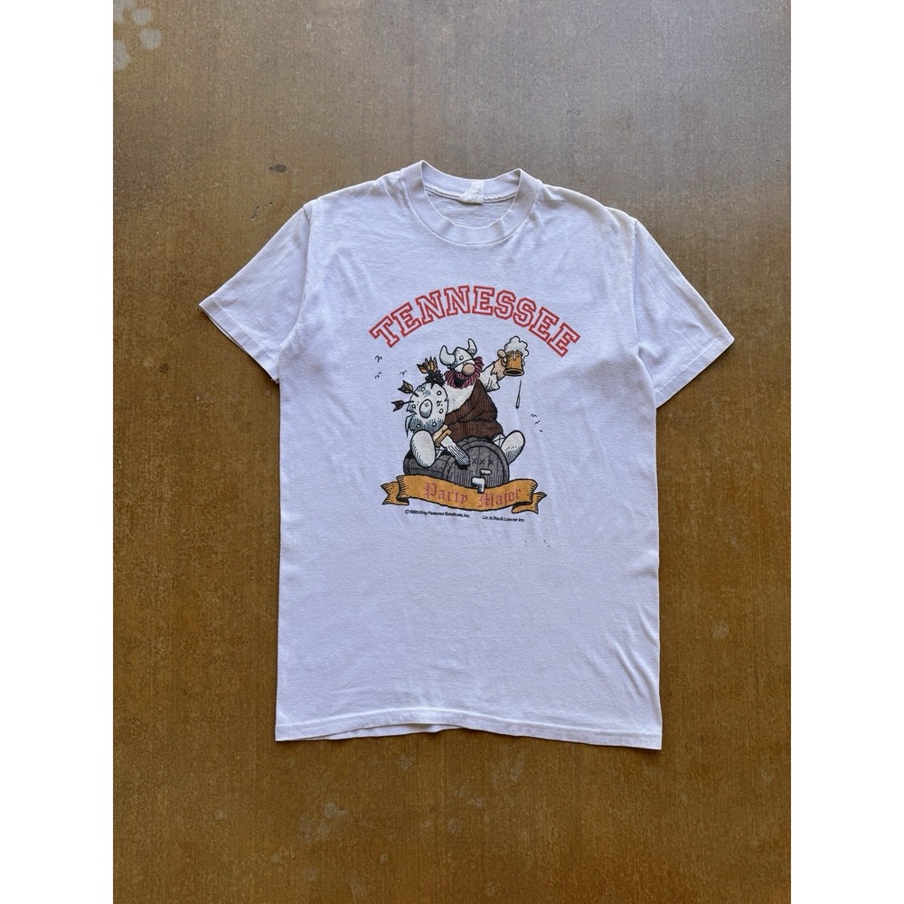 VTG 80s Tennessee Party Major Viking Cartoon Beer Alcohol Parody T-Shirt (S)